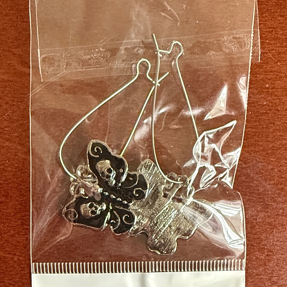 Silver Butterfly Earrings w/ skulls